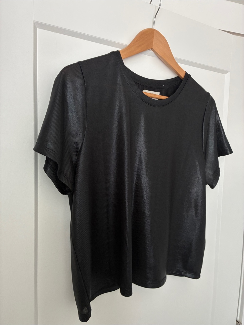 Black Short-Sleeve Faux Leather Tee - Women